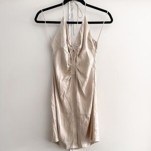 ZARA Gathered Tie Front Halter Dress